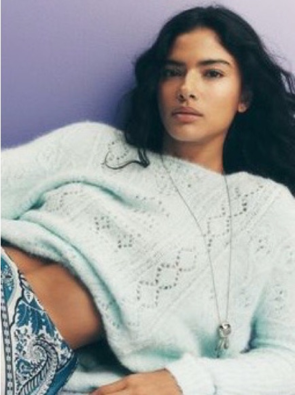Anthropologie Mint Green Openwork Cable-Knit Crewneck Sweater
